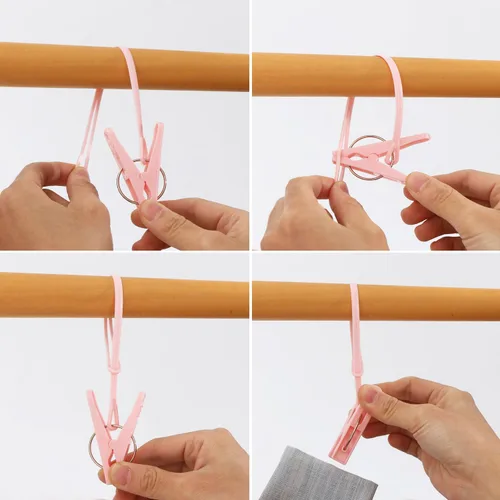 Vista 3 de Paquete de 24 Pinzas de Ropa de Plástico Resistentes para Exteriores para Colgar Ropa, Mini Pinzas para Ropa con Cuerda para Colgar, Perchas
