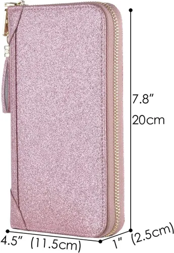 Vista 5 de Easyoulife - Monedero de cuero con cremallera, billetera portatarjetas para mujer, bloqueo RFID