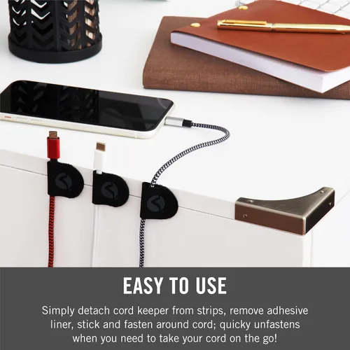 Vista 4 de Guardacables de la marca VELCRO Clips de cable de nailon suave organizan cables en hogar, oficina, escritorio o mesita de noche Adhesivo