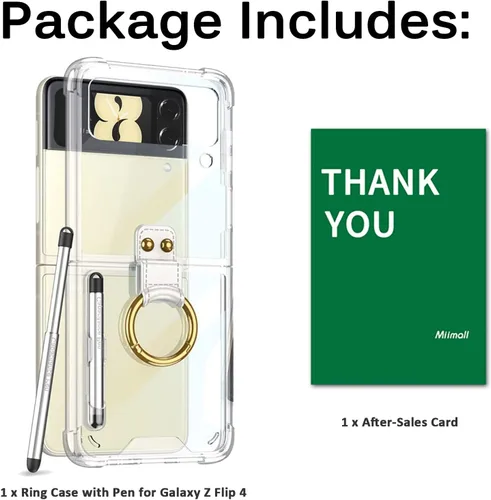 Vista 7 de Miimall Funda compatible con Samsung Galaxy Z Flip 4 2022 con bolígrafo, funda ultradelgada Flip 4 con soporte para anillo, TPU suave + PC, a prueba
