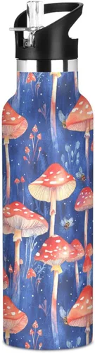 Vista 14 de Red Mushrooms Termitomyces Albuminosus Purple Double Wall Vacuum Insulated Bottles Water Bottles With Straws Leak-proof BPA-Free Leak Proof for Gym