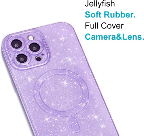 Vista 4 de oakxco Funda con Purpurina para iPhone 13 Pro Funda de Teléfono de Silicona Compatible con Magsafe, Femenina Linda Brillante con Lentejuelas