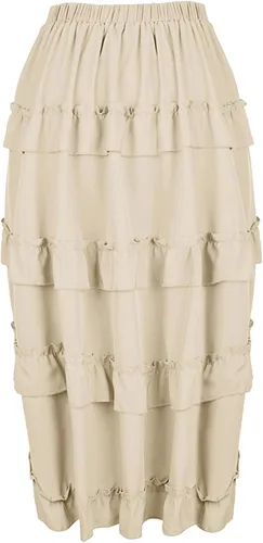 Vista 3 de Zhitunemi Falda de pirata renacentista: falda steampunk vestidos de corsé de talla grande - Ferias renacentistas y festivales medievales Beige