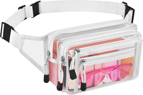 Vista 14 de Riñonera transparente aprobada por estadios para mujeres, para el trabajo, bolsa de cintura multiusos para viajes y eventos deportivos, 2 colores.