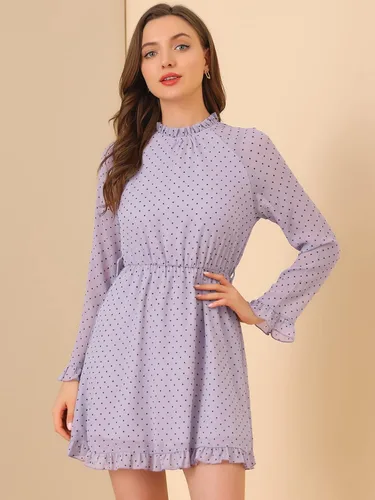 Vista 5 de Allegra K Vestido de gasa con mangas acampanadas y dobladillo con volantes para mujer