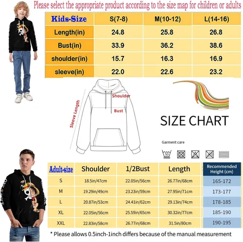Vista 4 de Oiwizxi Sudadera con capucha de anime para niño, adolescente, hip hop, con bolsillos, sombrero de paja, pirata para niños y hombres