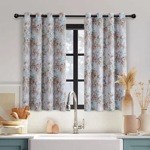 Vista 14 de MYSKY HOME Cortinas florales de 45 pulgadas de largo para sala de estar, baño, aislamiento térmico, cortina de oscurecimiento de la habitación