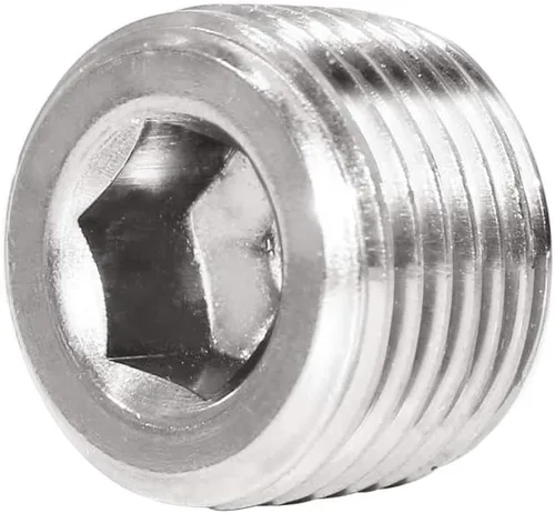 Vista 4 de Tapón de tubería NPT de 1 pulgada, rosca macho de acero inoxidable, cabeza hexagonal interna avellanada (paquete de 2)