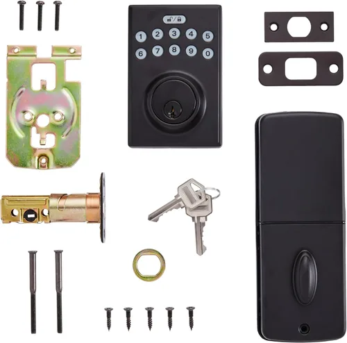 Vista 3 de Amazon Basics Cerradura de Puerta con Pestillo de Seguridad y Teclado Electrónico con Control Táctil sin Llave, Instalación Fácil, Bloqueo