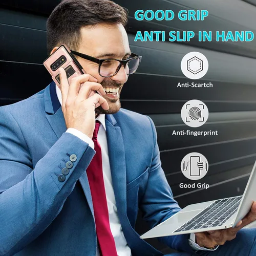 Vista 6 de Funda de teléfono para Samsung Galaxy S10 Plus con protector de pantalla de vidrio templado, soporte para tarjeta de crédito, soporte de cuero