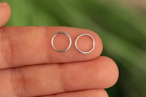 Vista 16 de Aretes de aro de oro de plata – Aretes de aro para mujer, dos piezas de aros de plata fina rellenos de oro, aro de hélice, anillo de tragus, aro