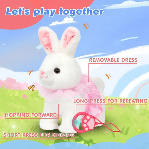 Vista 5 de Hopearl Hopping Bunny - Juguete electrónico interactivo de conejo con correa de control remoto para mascotas, repite lo que dijiste, regalos