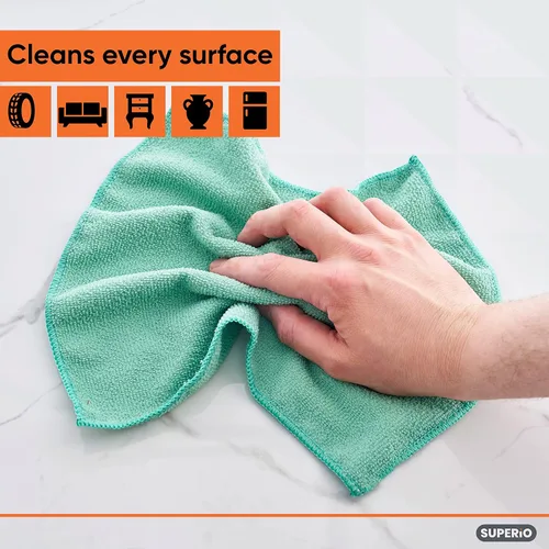 Vista 2 de Superio Paños de limpieza de microfibra, paquete de 4 (2 amarillas y 2 verdes), toallas absorbentes sin pelusa para automóviles, cocina, baño