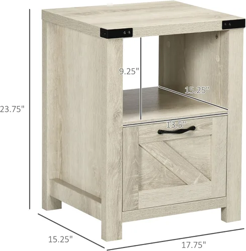 Vista 3 de Farmhouse End Table, Rustic Side Cabinet with Storage, Small Side Table with Drawer, Wood Effect Tabletop for Living Room, Oak