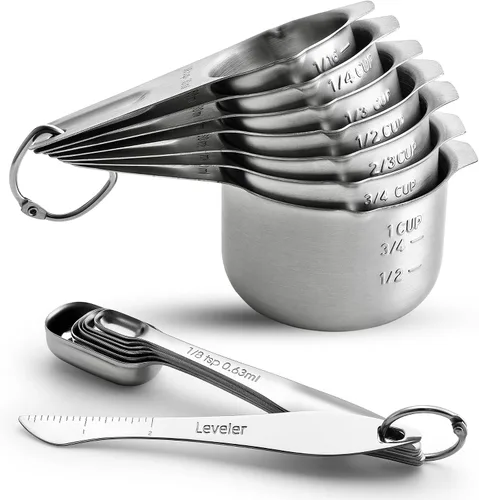 Vista 11 de Spring Chef - Juego de 6 cucharas medidoras apilables de acero inoxidable con nivelador Rectangular Metric Metal Teaspoon & Tablespoon Measuring