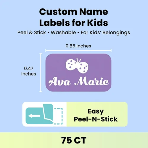 Vista 3 de Label Daddy Etiquetas de nombre personalizadas para niñas, etiquetas de nombre impermeables de tamaño individual para niños, sin planchado y Mariposa