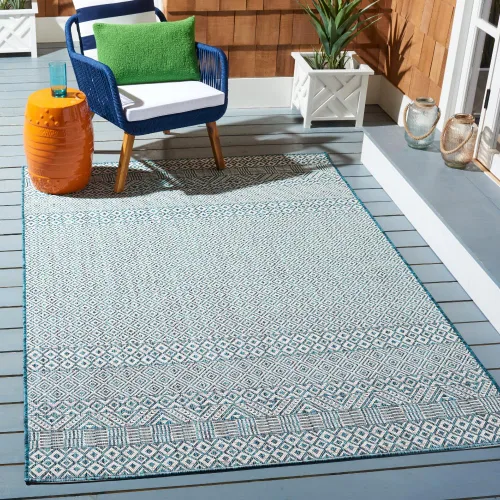 Vista 13 de SAFAVIEH Alfombra lavable al aire libre, colección Courtyard - 2'3" x 5', gris y negro, no desprende pelusa y fácil limpieza, ideal para patio
