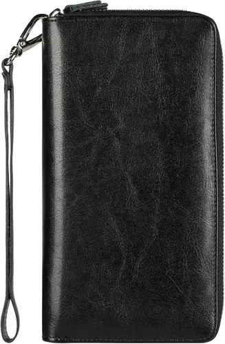Vista 25 de Lavemi Pequeña cartera compacta para mujer, con bloqueo RFID, de piel auténtica, plegable, con ventanas de identificación