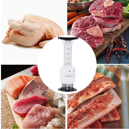 Vista 5 de Ablandador de carne e inyector profesional 2 en 1, cuchillas de aguja de acero inoxidable para carne, carne de res, pollo, ternera, cerdo, pavo