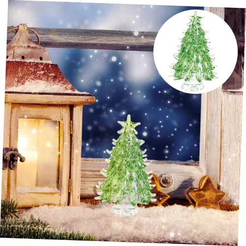 Vista 7 de Mini figura de árbol de Navidad, decoración de escritorio de cristal para alegría, diseño de árbol de Navidad iluminado para decoración festiva Verde