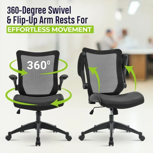 Vista 3 de OfficeFactor - Silla de escritorio de oficina, silla de escritorio ajustable de capacidad de 300 libras, reposabrazos abatibles, ruedas