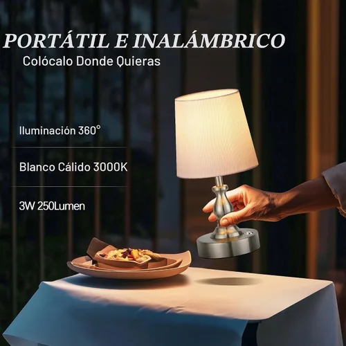 Vista 4 de PARTPHONER Mini lámpara de mesa LED inalámbrica, lámpara recargable con batería de 5200 mAh, lámpara operada por batería, 3 niveles de brillo
