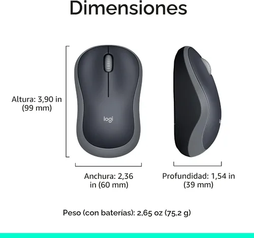 Vista 9 de Logitech Ratón inalámbrico ambidiestro compacto M185 de 2,4 GHz - Gris Swift Swift Gris