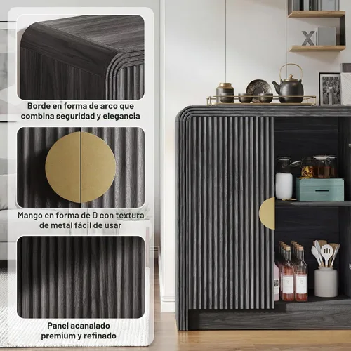 Vista 6 de Decofy Aparador buffet de 55 pulgadas, moderno gabinete de consola de mediados de siglo con estantes ajustables y puertas de grano ondulado
