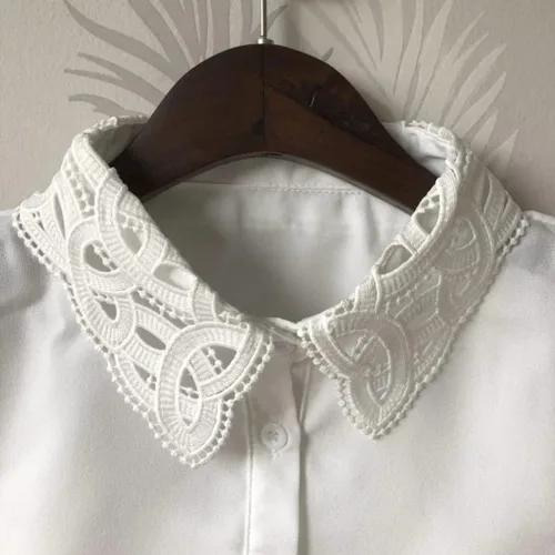 Vista 4 de Komkommax Women's Adjustable Rhinestones Half Shirt Blouse False Collar Choker Necklace Fake Collar White