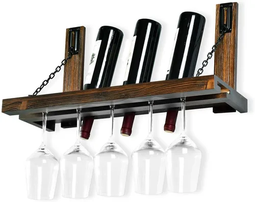 Vista 6 de WELLAND Estante de vino montado en la pared con soporte para vidrio, estante flotante para vino y estante de vidrio para decoración del hogar