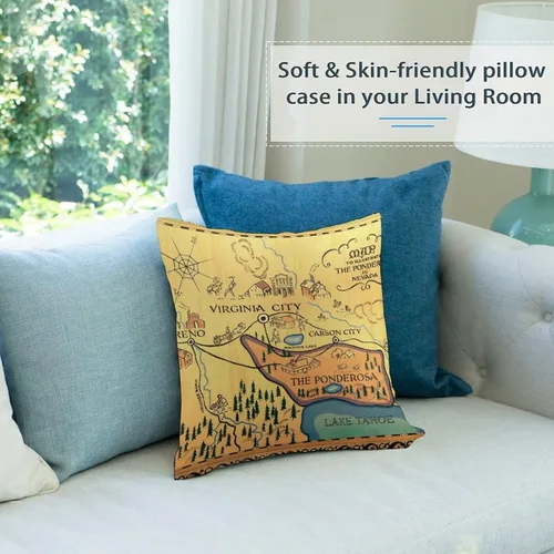 Vista 3 de Funda de almohada con diseño de mapa de la ponderosa de Bonanza, acogedora funda de almohada cuadrada, decoración del hogar para cama, sofá, sala