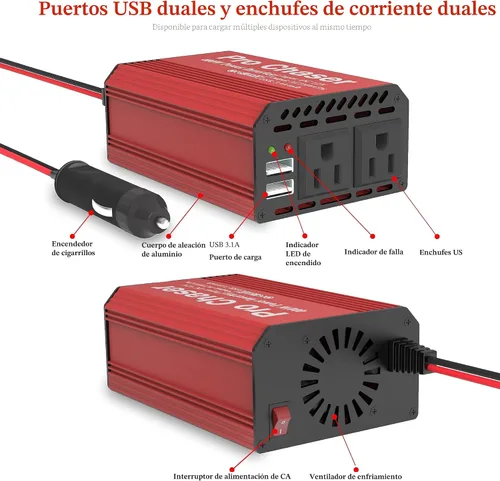 Vista 5 de Pro Chaser Inversores de potencia de 400W para vehículos DC 12v a AC 110v