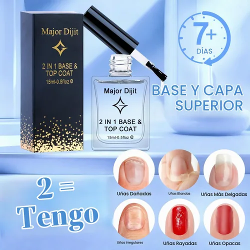Vista 5 de Major Dijit Esmalte de uñas transparente 2 en 1 base y capa superior – Secado rápido, larga duración, fórmula protectora de alto brillo – 0.5 onzas