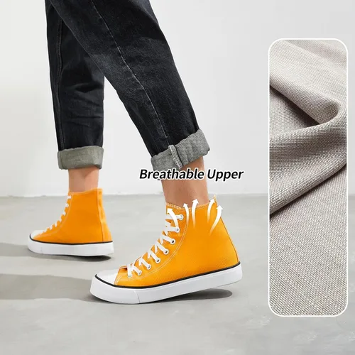 Vista 3 de Zapatillas de lona altas para hombre, zapatos de lona casuales con cordones para hombre, zapatos de lona de moda blanca y negra para caminar