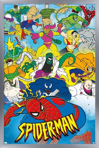 Vista 10 de Trends International Marvel Comics Spider-Man - Póster animado de pared de los años 90, 22.4 pulgadas de largo x 14.7 pulgadas, versión enmarcada