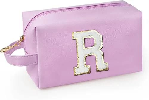 Vista 39 de Bolsa de maquillaje personalizada con inicial con asa, bolsa de cosméticos de preparación con bolsillo interior con cremallera, 8, 9, 10, 11, 12 Rosa