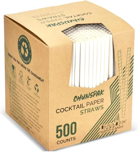 Vista 24 de 14,6 cm x 0,79 cm Pajitas de papel desechables de bambú verde para bebidas cortas, cócteles mezclados, margaritas, licuados y batidos - Sin embalar
