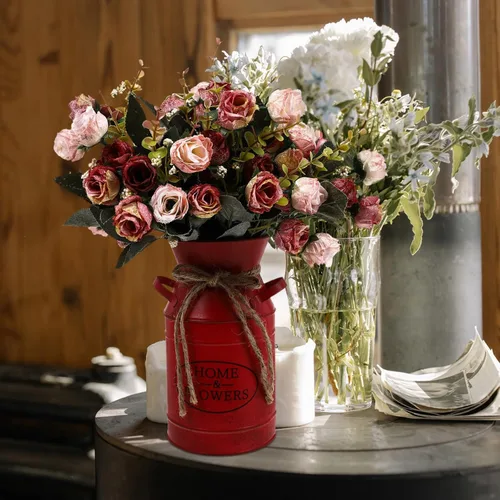 Vista 8 de Jarrones de metal rústicos con cuerda, estilo retro para bodas, fiestas, casa de campo, color rojo