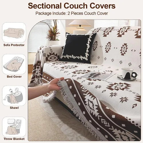 Vista 6 de OstepDecor Fundas para sofá modular, 2 piezas, manta de sofá en forma de L, funda de sofá seccional, lavable, fundas para sofá chaise lounge