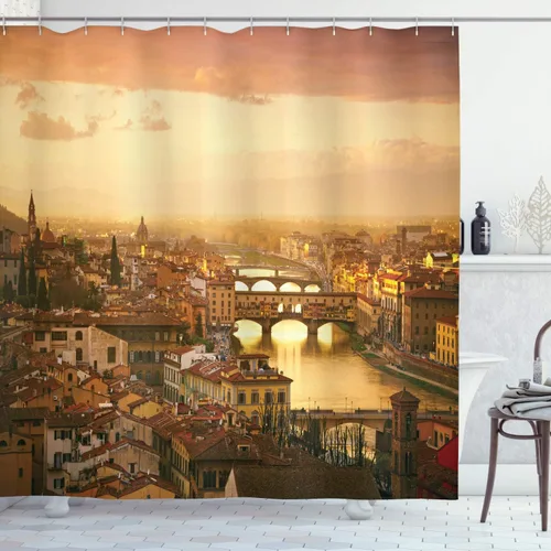 Vista 14 de Ambesonne Cortina de ducha de gaviotas, cielo nublado y gaviota voladora, imagen de meteorología de paisaje nublado, juego de decoración de baño
