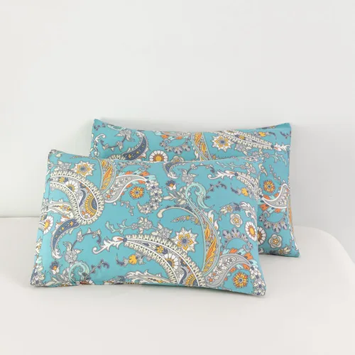 Vista 3 de SUSYBAO Juego de 2 fundas de almohada de tamaño Queen, 100% algodón, estampado floral, estampado de cachemira, color azul aguamarina, con cierre