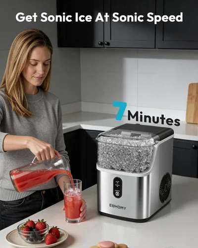 Vista 2 de EUHOMY Nugget - Máquina de hielo para encimera, lista en 7 minutos, máquina de hielo de guijarros de 35 libras/24 horas, máquina de hielo sónico