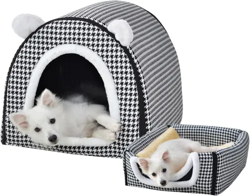 Vista 48 de Cama para gato o cama para perro, 2 formas de uso, casa de mascotas para interior con alfombra esponjosa, cubierta extraíble y lavable, fondo Grúas