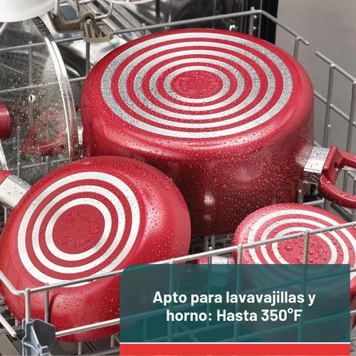 Vista 3 de T-fal Essentials - Juego de ollas y sartenes antiadherentes, 10 piezas, color rojo