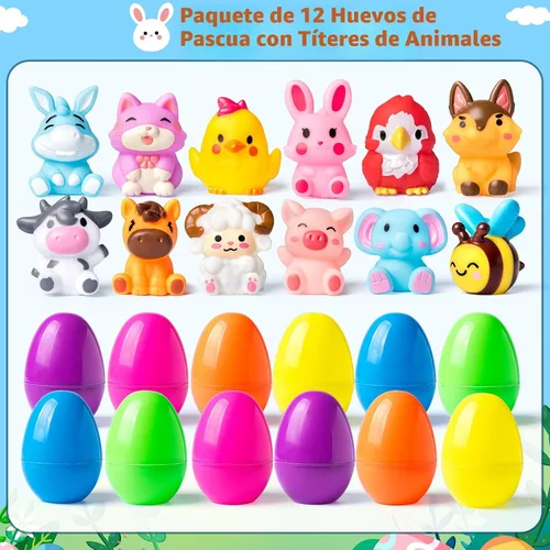 Vista 2 de Huevos de Pascua precargados con juguetes, paquete de 12 huevos de Pascua precargados con marionetas de dedo, ideales para caza de huevos de Pascua