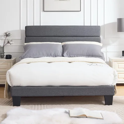 Vista 12 de Armazón de Cama de Plataforma Tamaño Full, Armazón de Cama con Cabecera de Tela Suave con Listones de Madera Resistentes – Moderno y Sin Ruido, Base