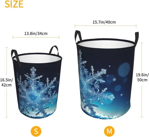 Vista 5 de Blue christmas snowflake print Circular Hamper Waterproof Storage Bin Organizer Basket Laundry Hamper With Handles For Clothes Toys Small