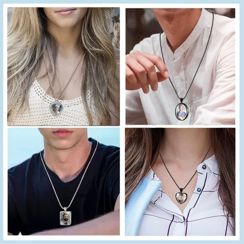 Vista 4 de Bivei Collar de urna para cenizas, collar personalizado de cenizas de recuerdo fotográfico, joyería de cremación para cenizas para mujeres y hombres