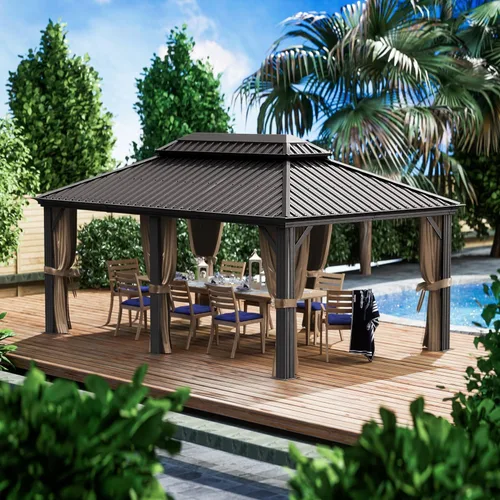 Vista 18 de Kozyard Caesar 10 x 12 pies Gazebo Permanente de Aluminio de techo rígido con una pared lateral con mosquitero