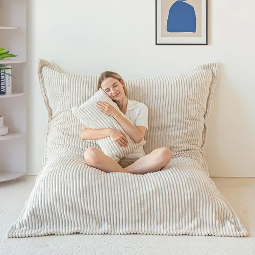Vista 20 de MAXYOYO Puf gigante con almohada, silla convertible 3 en 1 Gris ceniza